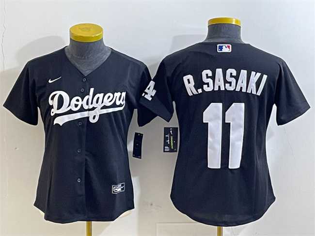 Women%27s Los Angeles Dodgers #11 Roki Sasaki Black Cool Base Stitched Jersey